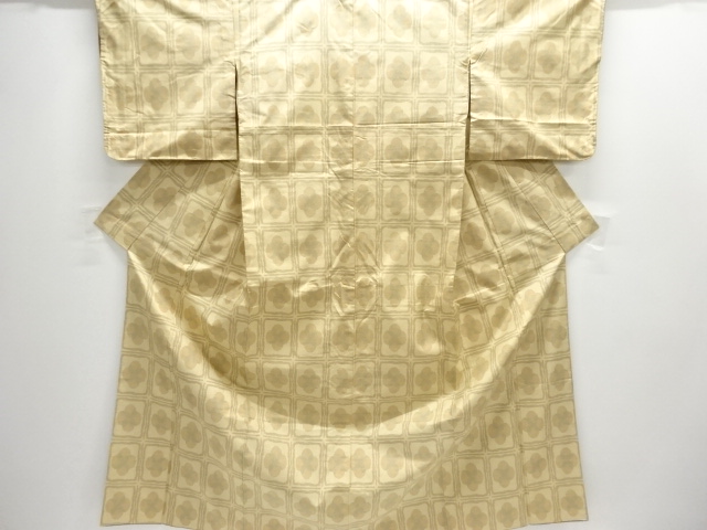 JAPANESE KIMONO / OSHIMA TSUMUGI (5 maruki) / WOVEN GRID & FLOWER 